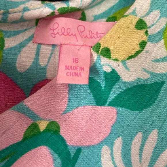 🌸Lilly Pulitzer Dress Girls 16 One Shoulder Shorely Blue Portrait of a Picnic - Picture 3 of 12